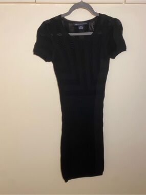 French Connection Black Fitted Midi Knit Dress